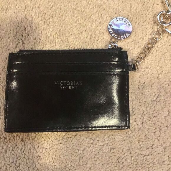 Victoria's Secret Chevron Metallic Zip Card Holder Keychain Mini Wallet - Picture 2 of 2